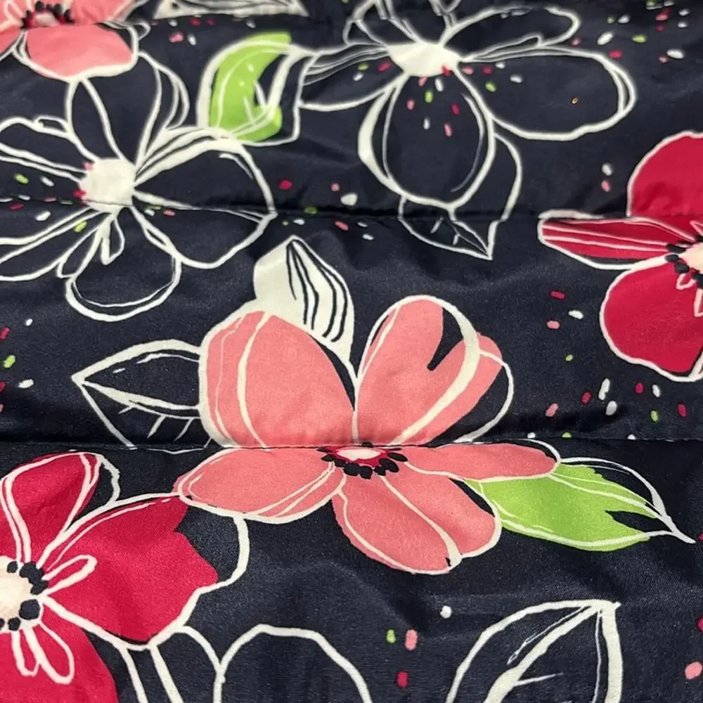 Gymboree S 5/6 navy hot pink white floral puffer vest pockets nwot